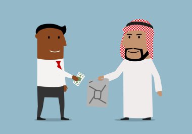 Businessman buying oil jerrycan from arab