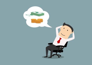 Happy businessman dreaming about money