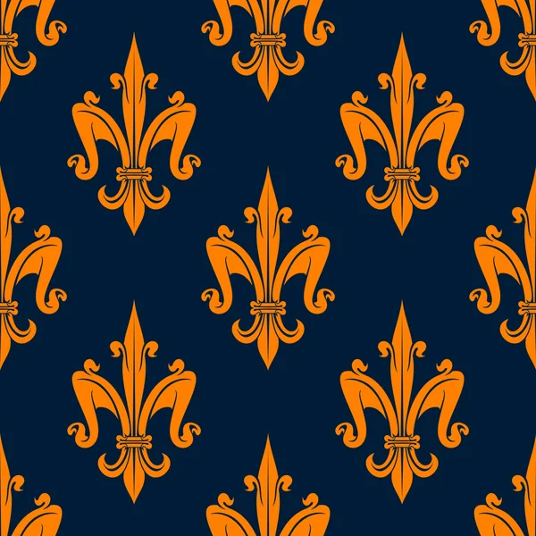 Orange fleur-de-lis floral seamless pattern — ストックベクタ