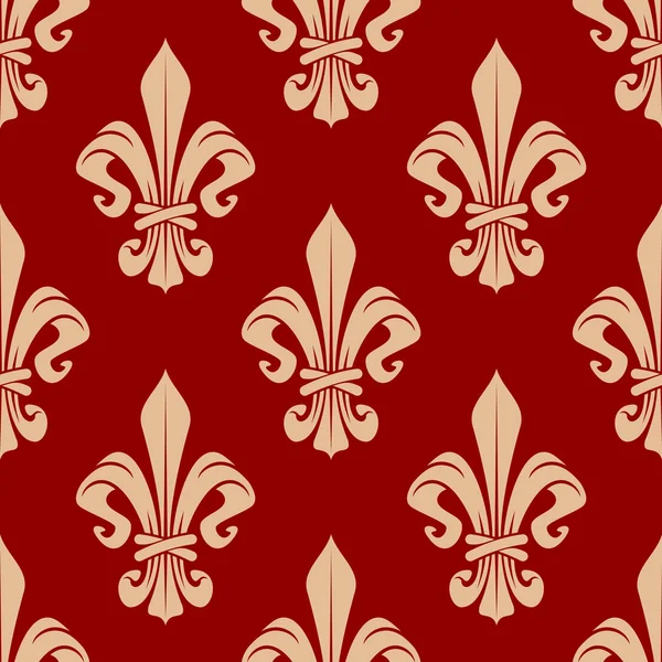 Beige and red seamless fleur-de-lis pattern — 스톡 벡터