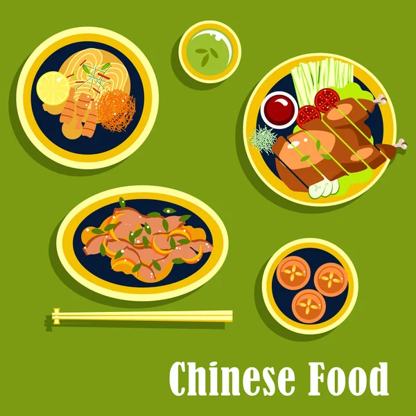 Cena tradizionale di cucina cinese, in stile piatto — Vettoriale Stock