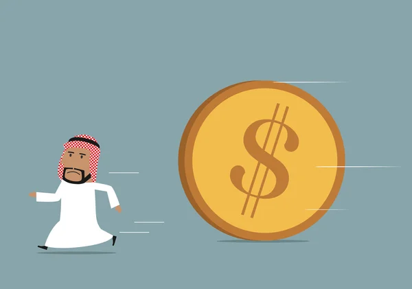 Arabian businessman funning from powerful dollar — Stock Vector