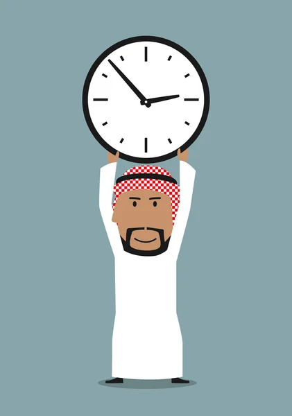 Arabian businessman with office clock above head — Stock vektor