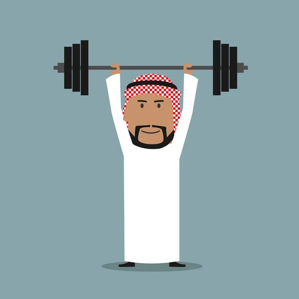 Strong arabian businessman lifted heavy barbell — Stockový vektor