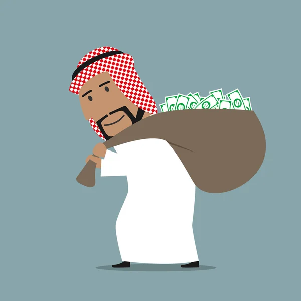 Arabian businessman carrying full money bag — Wektor stockowy