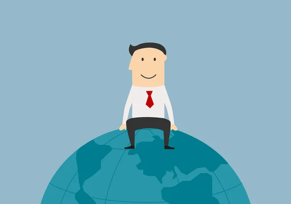 Successful businessman sitting on the earth globe — 图库矢量图片