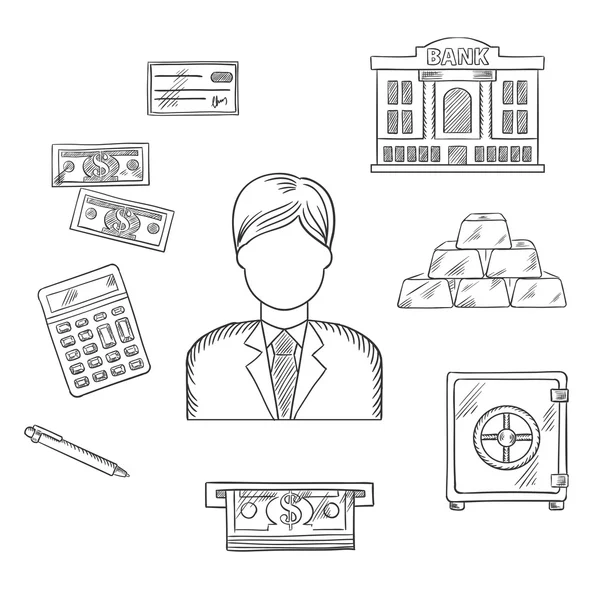 Banking, economy and finance sketched icons — 图库矢量图片