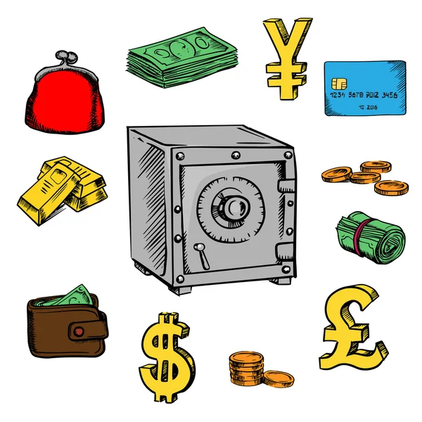 Finance, business and banking sketched icons — Stock Vector