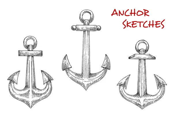 Ancrages marins anciens croquis dessinés à la main — Image vectorielle