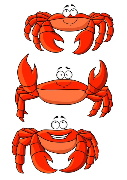 Happy red ocean cartoon crabs with large claws — Stockový vektor