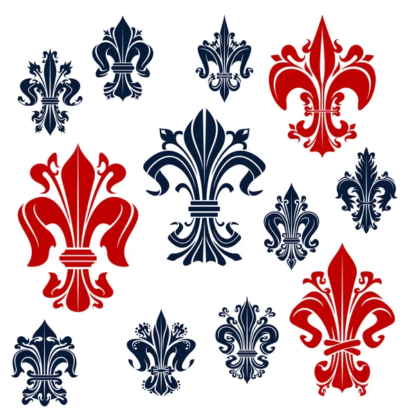 French monarchy fleur-de-lis red and blue lilies — Stock Vector