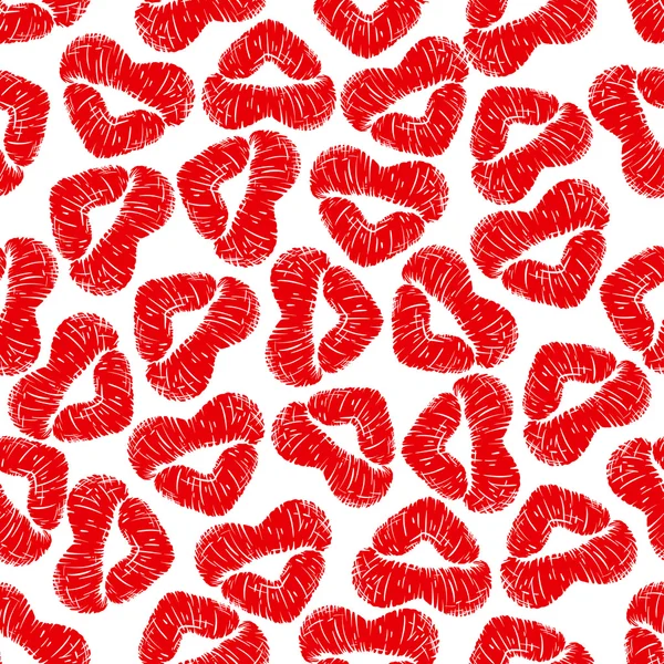 Red lips prints background with woman lipstick — Stok Vektör