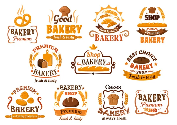Bread, pastry and bakery shop icons or symbols — 스톡 벡터