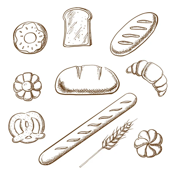 Croquis d'objets de boulangerie et pâtisserie — Image vectorielle