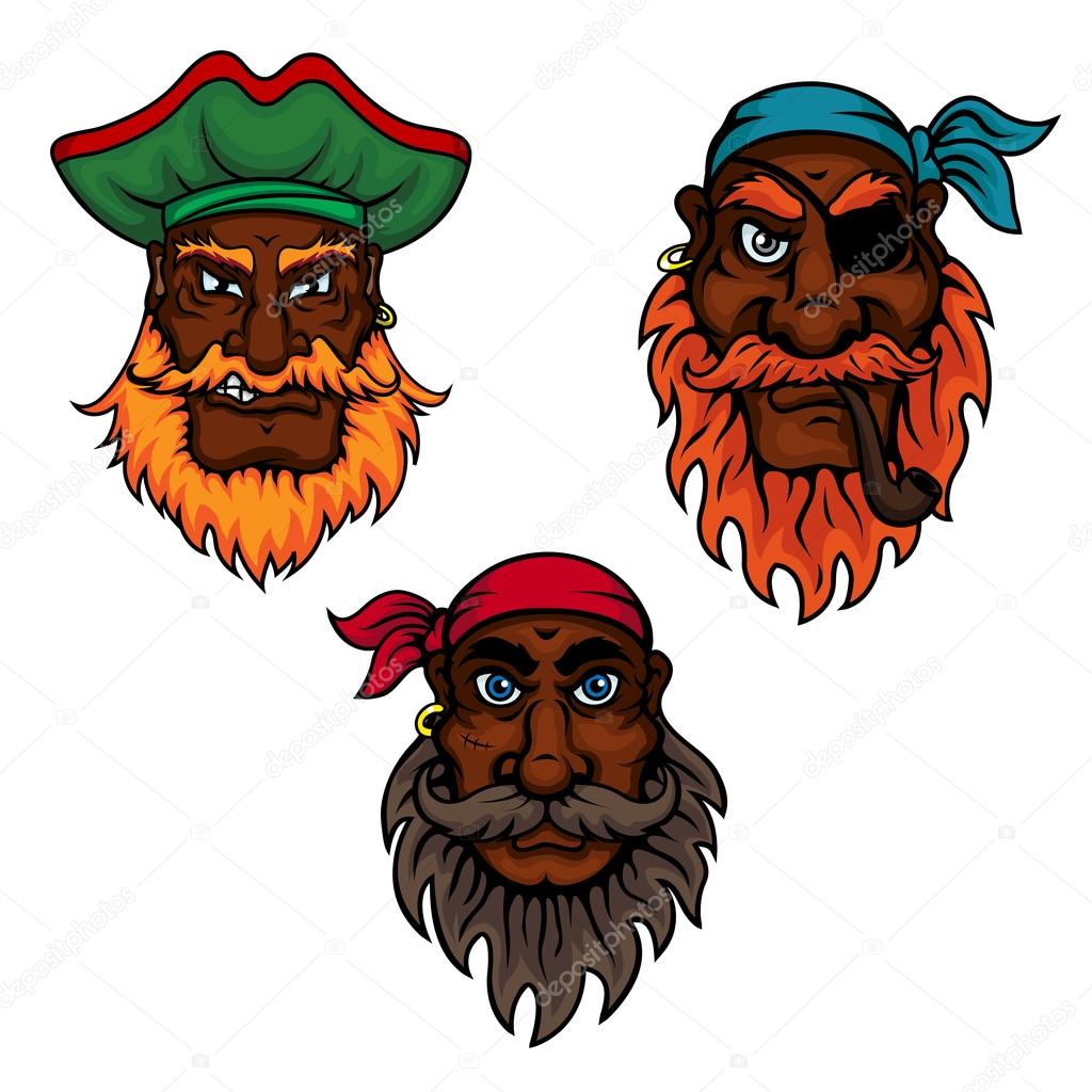 Cartoon pirate captain and sailors heads