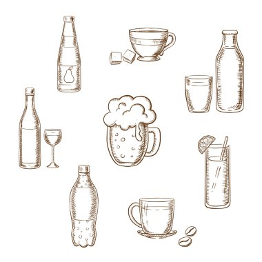Drinks, alcohol and beverages flat icons