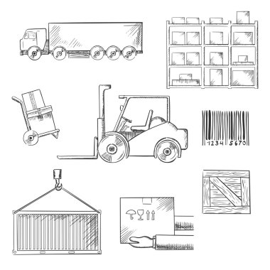 Delivery and shipping sketch icons clipart