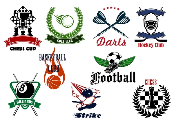 Emblemas de deporte heráldico e iconos con artículos — Vector de stock