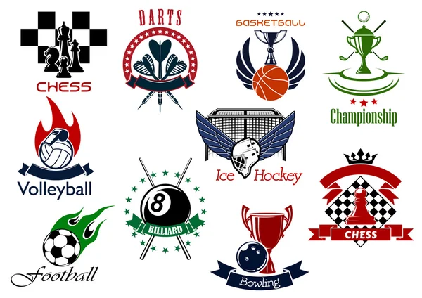Reihe sportlicher Embleme und Symbole — Stockvektor