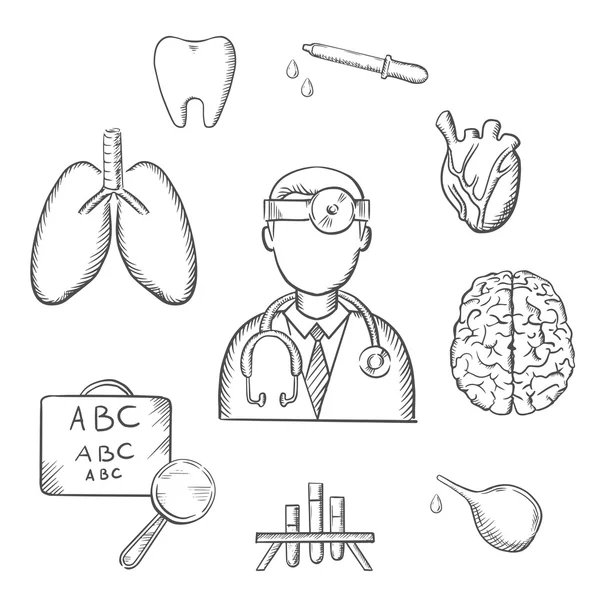 Human organs and medical sketch icons — Stok Vektör