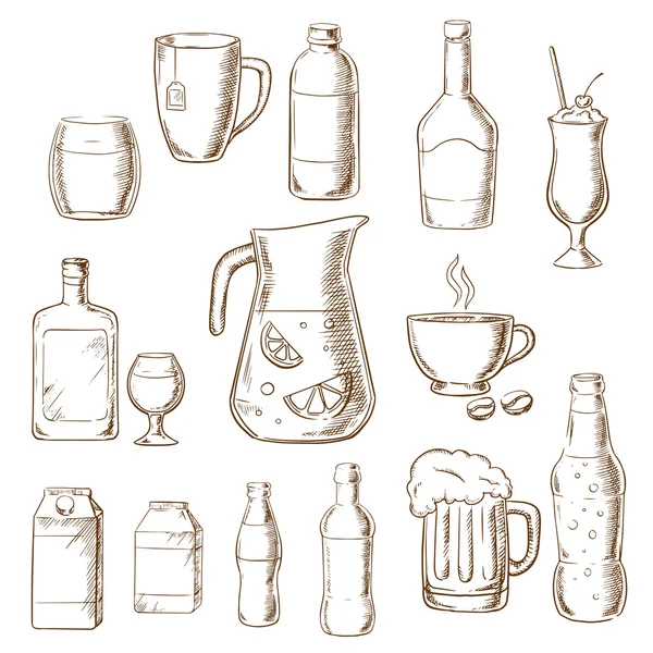 Boissons alcoolisées variées, jus et boissons — Image vectorielle