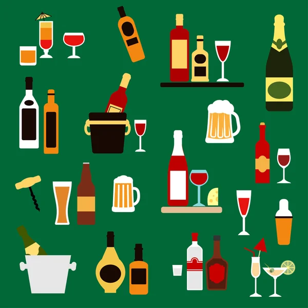 Drinks, beverages and alcohol cocktails flat icons — Stockvector