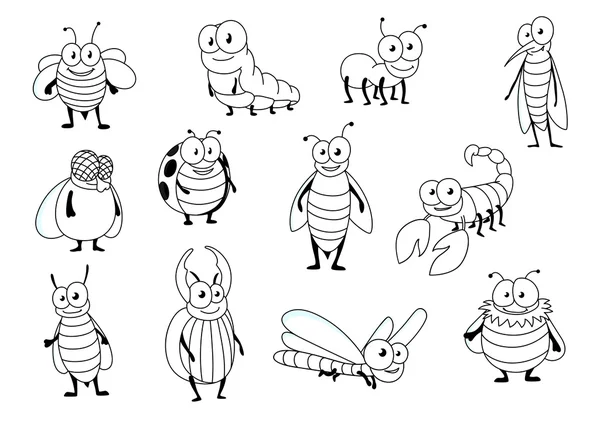 Funny cartoon colorless insect characters — Stok Vektör