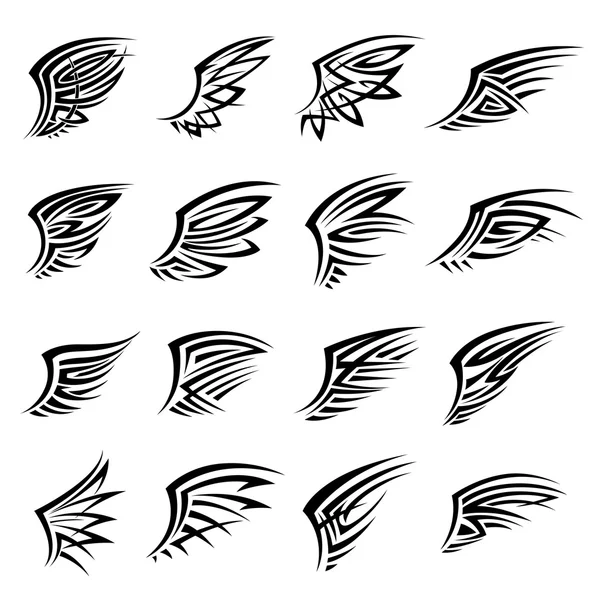 Black tribal isolated wings icons or tattoos — Stok Vektör