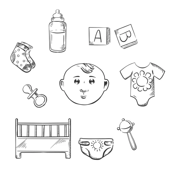 Child toys and objects in sketch style — ストックベクタ