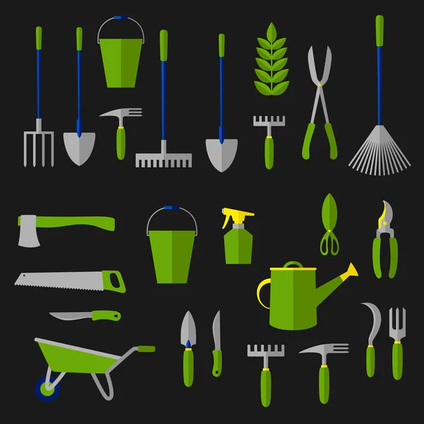 Agricultura e jardinagem ferramentas ícones planos —  Vetores de Stock