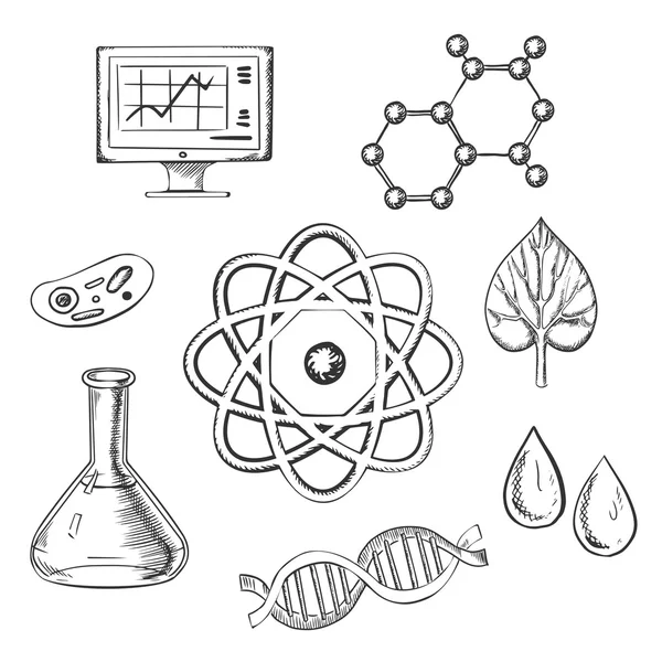 Biologie et chimie croquis icônes — Image vectorielle
