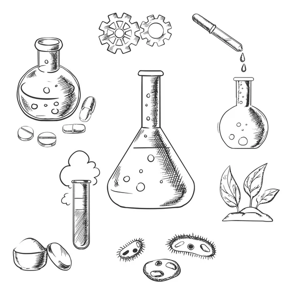 Icone di esperimento e schizzo scientifico — Vettoriale Stock