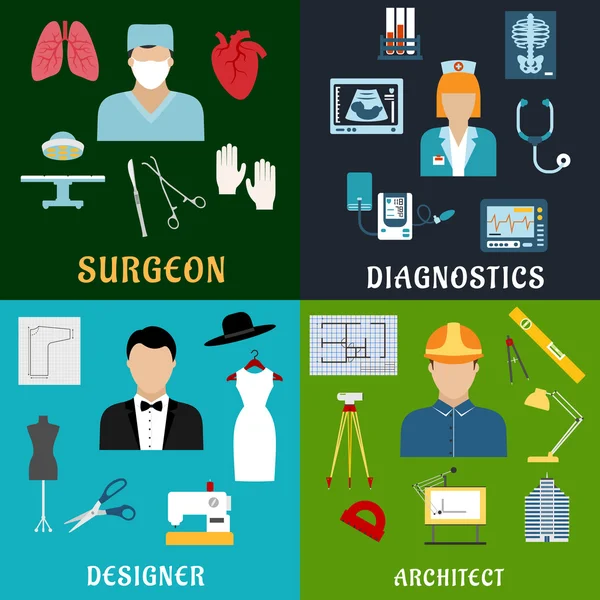 Medicine, design and construction professions — 图库矢量图片