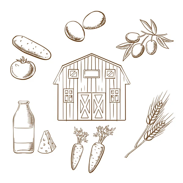 Farming and agriculture sketched icons — Wektor stockowy