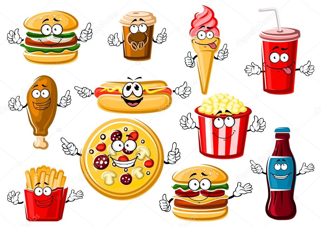 Cartoon fast food, desserts and drinks Stock Vector Image by ©Seamartini  #96210822