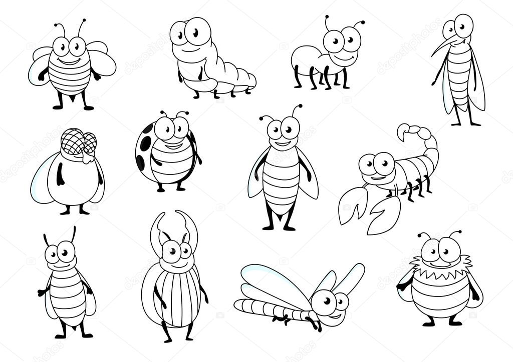 Funny cartoon colorless insect characters Stock Vector Image by ©Seamartini #96210996 Funny cartoon colorless insect characters Stock Vector Image by ©Seamartini #96210996