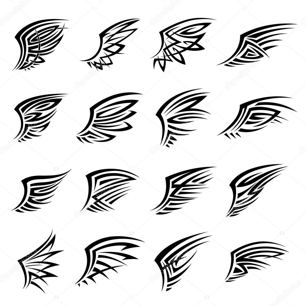 Black tribal isolated wings icons or tattoos