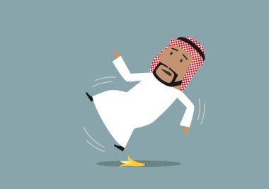 Arabian businessman slipped on a banana peel clipart