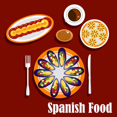 Traditional spanish seafood dishes and drinks