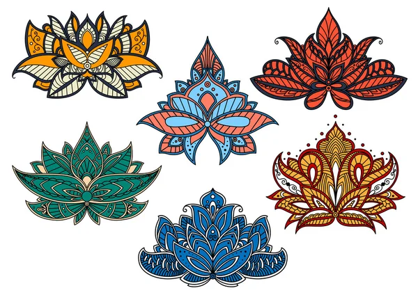 Colorful paisley flowers with indian motifs — Stok Vektör