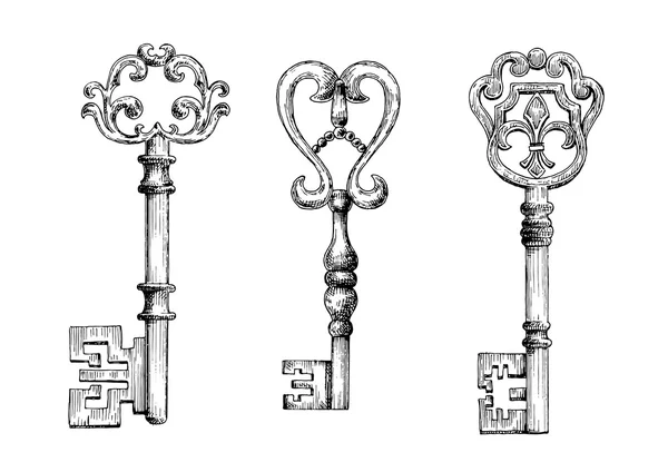 Sketch of medieval skeleton keys — Stock Vector