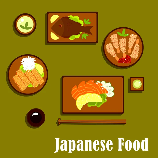 Ikonen der traditionellen japanischen Meeresfrüchteküche — Stockvektor