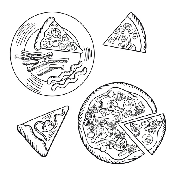 Пицца быстрого питания, картошка фри и ягодный пирог — стоковый вектор