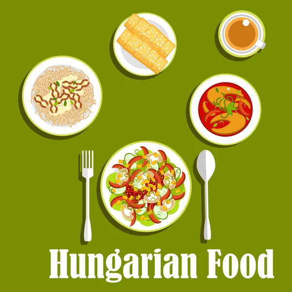 Dinner with dessert of hungarian cuisine — Stockvector