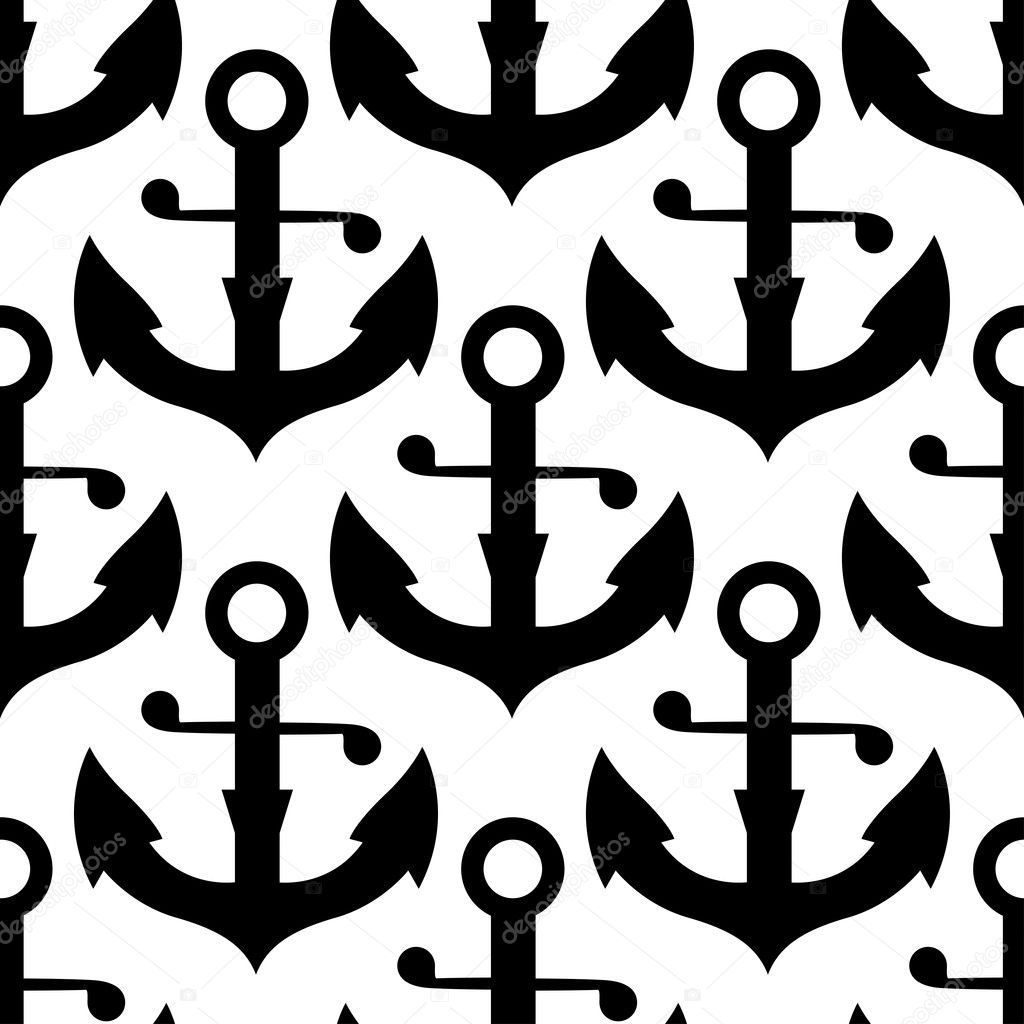Seamless pattern of nautical black anchors