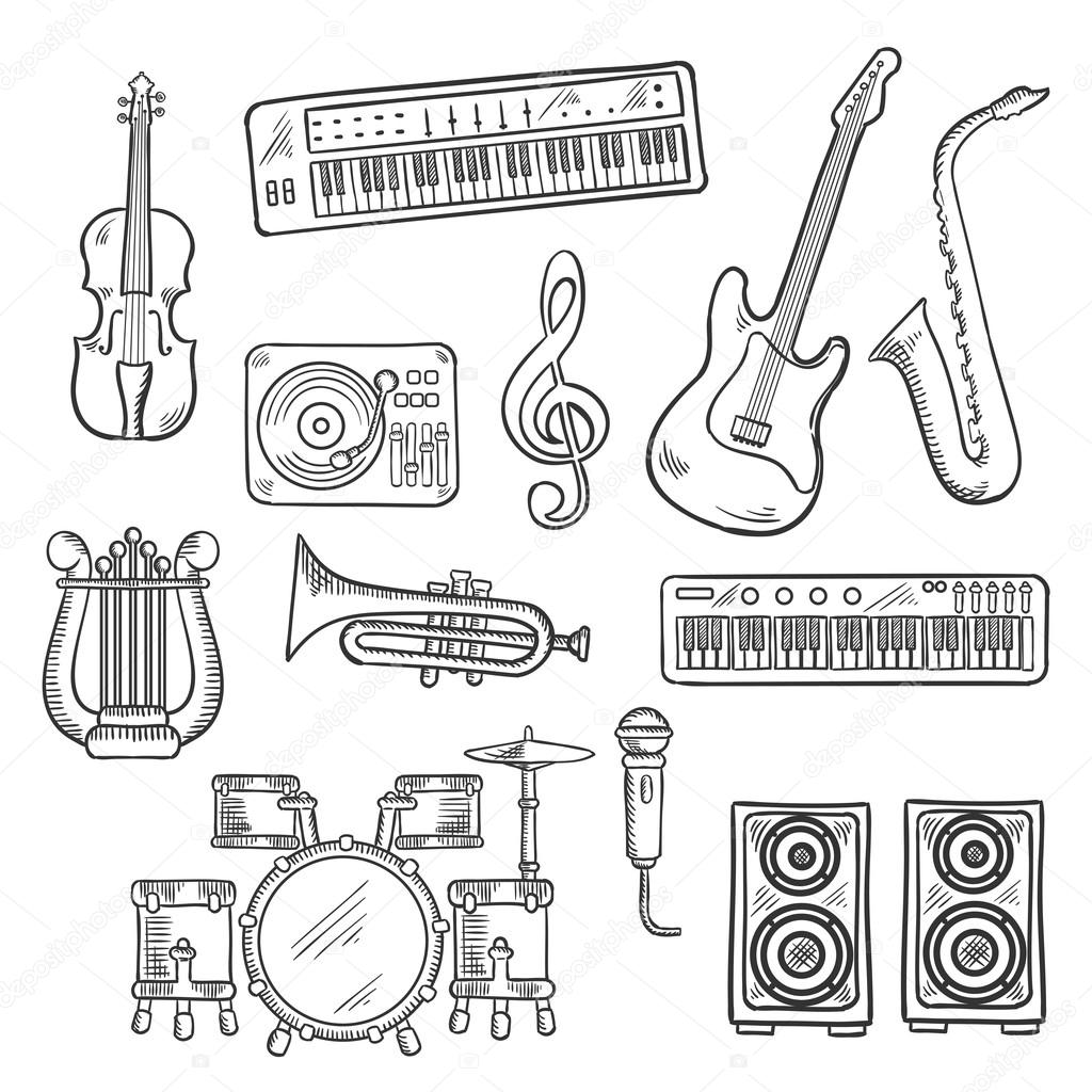 Musical instruments and equipments sketches