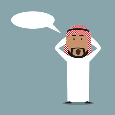 Surprised arabian businessman with speech bubble
