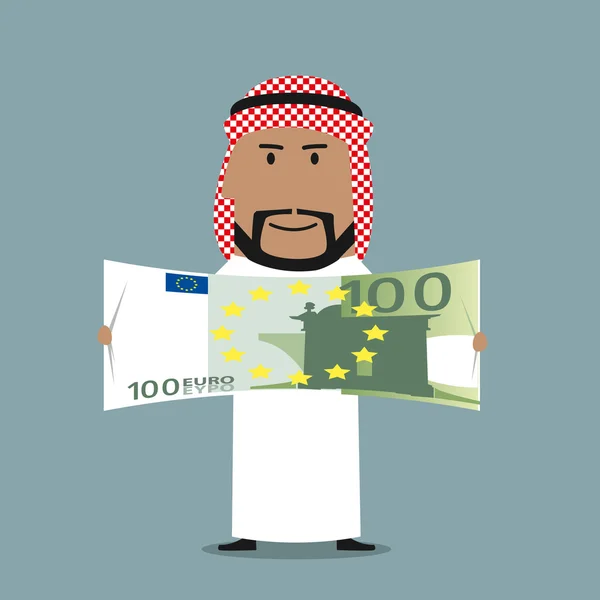 Arabian businessman with one hundred euro bill — Stock Vector