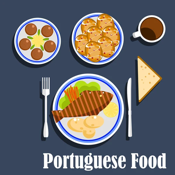 Portuguese national cuisine food and desserts — Stok Vektör
