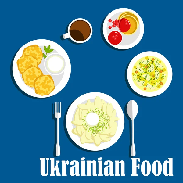 Fresh ukrainian cuisine vegetables and drink — Stock Vector